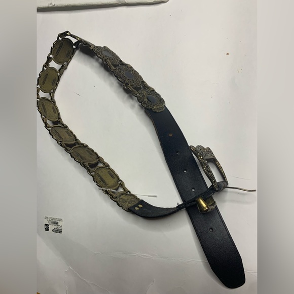 Paulith Vintage Marked Metal Conchos - Black Leather Ladies Belt 35 Inches EUC - Picture 9 of 12